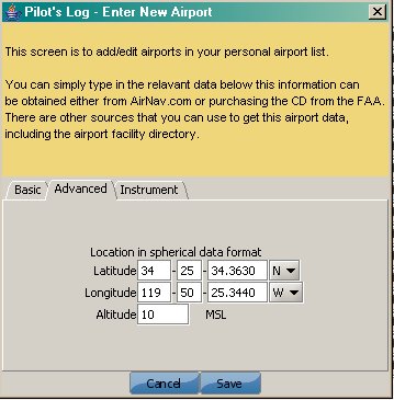 Airport Advance tab